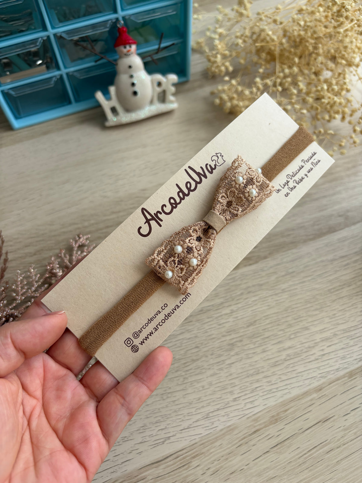LAZO ENCAJE BEIGE NAVIDAD - UND