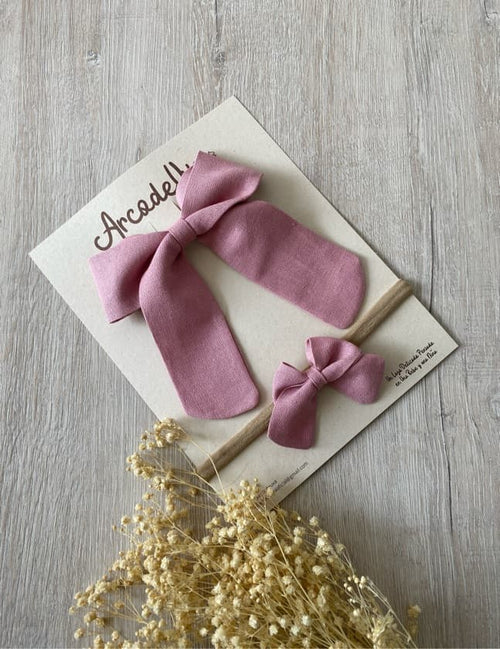 Kit De Pinza Y Lazo Mamá E Hija Lino Palo De Rosa