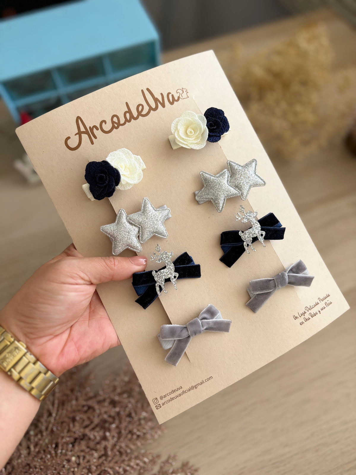 KIT DE PINZAS NAVIDAD AZUL OSCURO * 8 UND