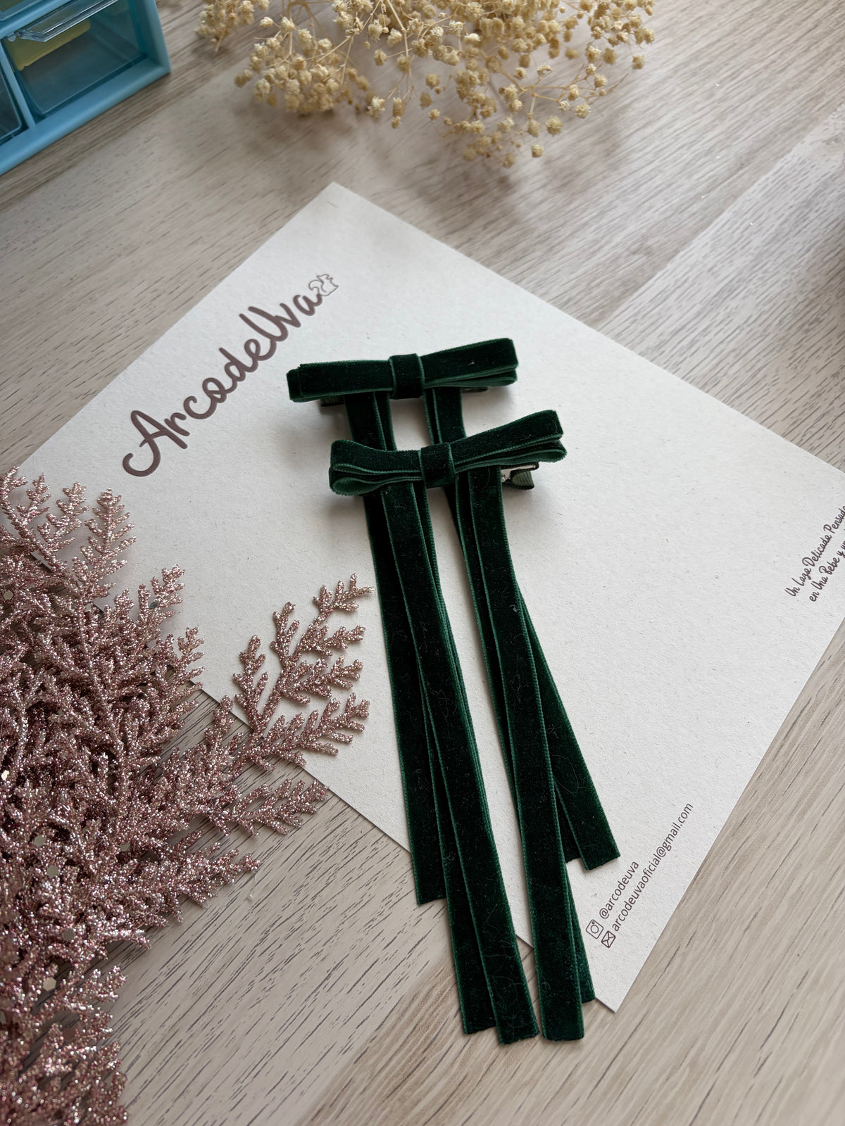 PINZA TERCIOPELO VERDE NAVIDAD * 2 UND