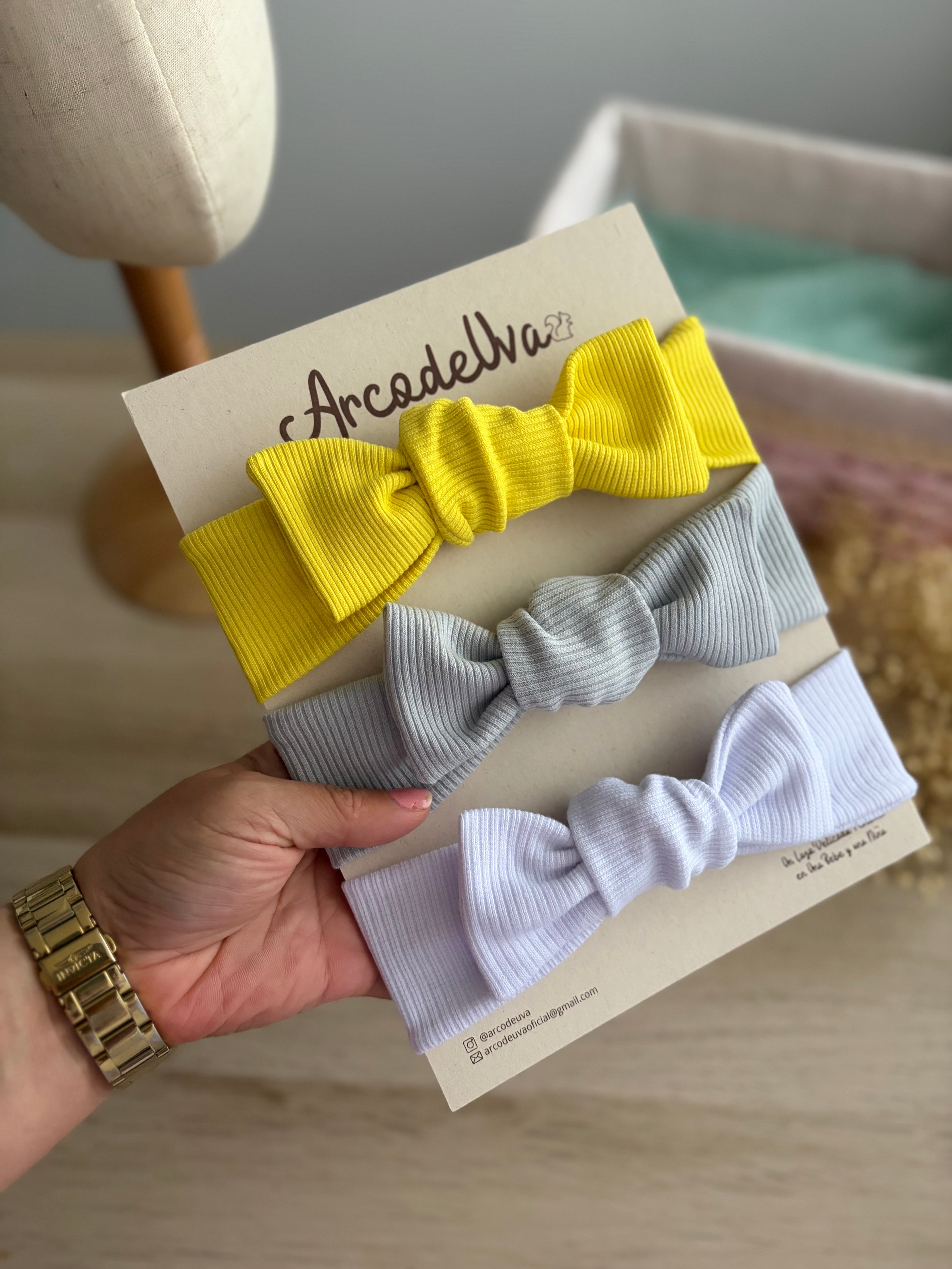 DIADEMA SALOMÉ NUDO Amarillo Limón/Gris/Blanco * 3 UND
