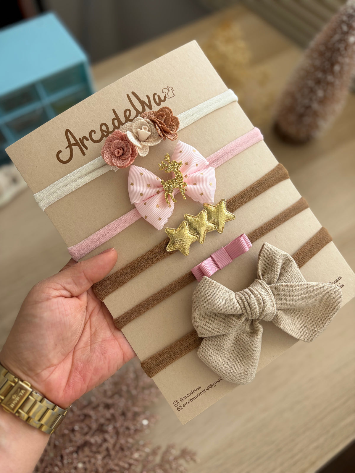 KIT LAZOS NAVIDAD ROSA BEBÉ * 5 UND