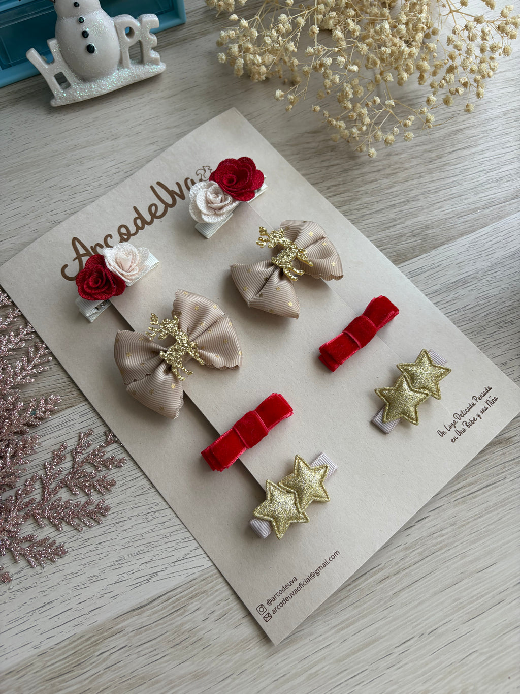 KIT DE PINZAS NAVIDAD ROJO/VINO * 8 UND